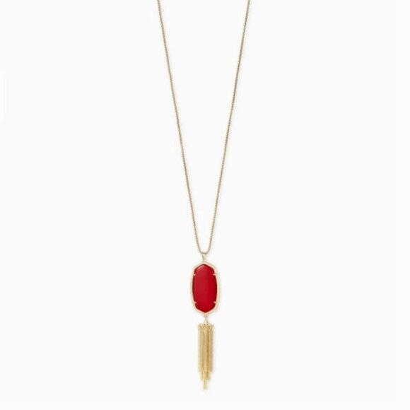 Kendra Scott Rayne Gold Long Pendant Tassel Necklace Red - Picture 1 of 5